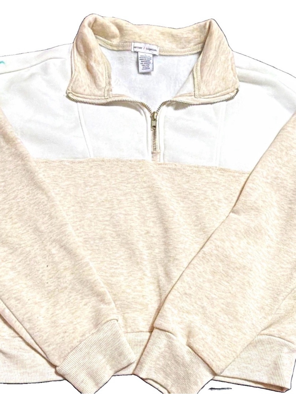 Women’s Quarter-Zip Pullover Sweater - Cream and White Size Small